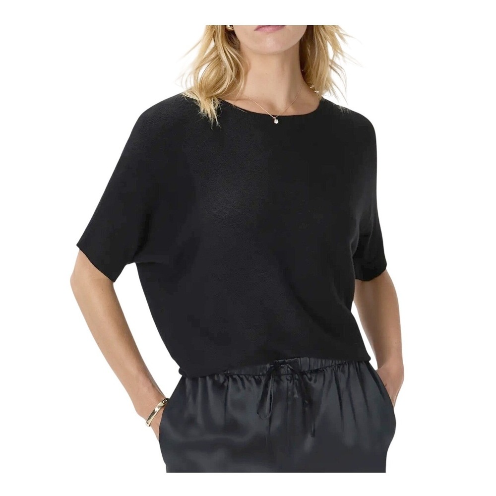 Quince Womens L Black Relaxed Dolman Sleeve Casual Lightweight Knit Sweater Top